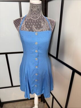 wild fable Light Blue Halter Button-Front Mini Dress
